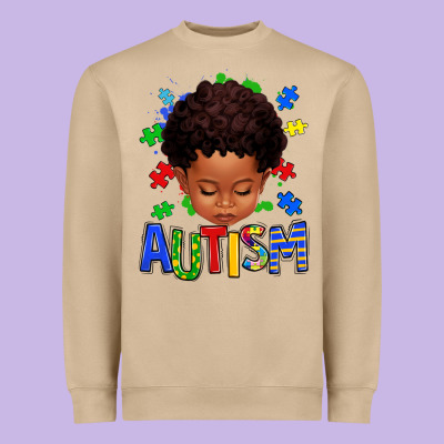 Autism Afro Kid Full Face Heavyweight Sweatshirt Designed By Texasbilliewilder