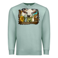 Seafoam charolais heifer with western background Premium Sweatshirt - LillyAllenDesigns