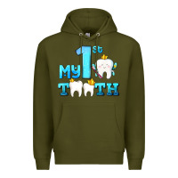 Army Green my first tooth with teeth Premium Hoodie - AdoDesignShop
