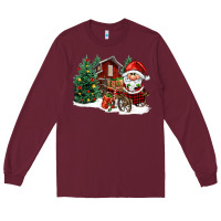 Burgundy christmas gnomes barnyard Long Sleeve Tee - FaDigitalArtStudio
