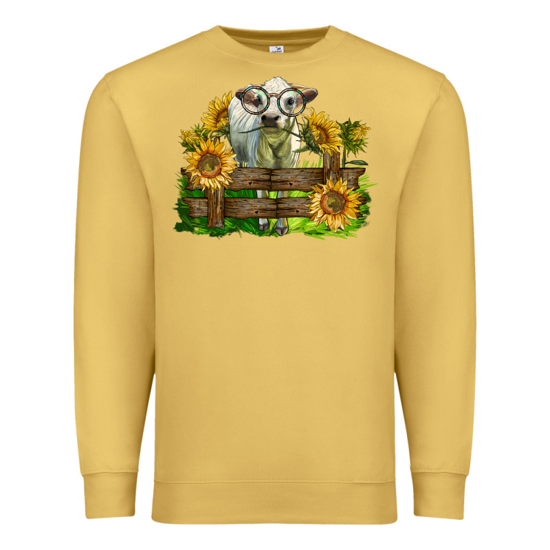 Charolais Heifer With Sunflowers Premium Sweatshirt by LillyAllenDesigns | Teevron