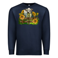 Navy charolais heifer with sunflowers Premium Sweatshirt - LillyAllenDesigns