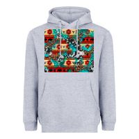 Heather Grey aztec leopard cowhide turquoise Heavyweight Hoodie - BarkalooDesign