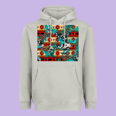 Aztec Leopard Cowhide Turquoise Heavyweight Hoodie Designed By Barkaloodesign