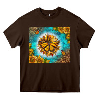 Chocolate Brown Monarch Butterfly Sunflower Heavy Core Tee - LillyAllenDesigns