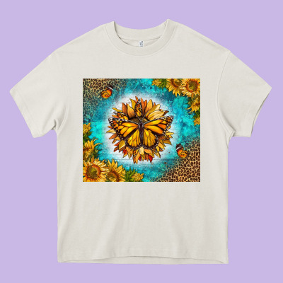 Monarch Butterfly Sunflower Heavy Core Tee Designed By Lillyallendesigns