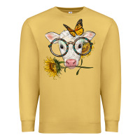 Antique Gold charolais calf with sunflowers and butterfly Premium Sweatshirt - LillyAllenDesigns