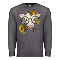Charcoal Heather charolais calf with sunflowers and butterfly Premium Sweatshirt - LillyAllenDesigns
