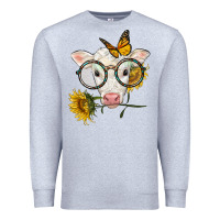Heather Grey charolais calf with sunflowers and butterfly Premium Sweatshirt - LillyAllenDesigns