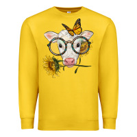 Lemon charolais calf with sunflowers and butterfly Premium Sweatshirt - LillyAllenDesigns
