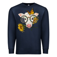 Navy charolais calf with sunflowers and butterfly Premium Sweatshirt - LillyAllenDesigns