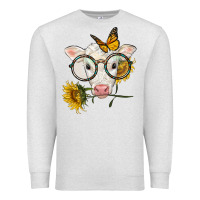 Oatmeal Heather charolais calf with sunflowers and butterfly Premium Sweatshirt - LillyAllenDesigns