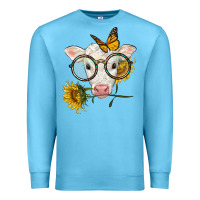 Ocean Blue charolais calf with sunflowers and butterfly Premium Sweatshirt - LillyAllenDesigns
