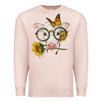 Pale Pink charolais calf with sunflowers and butterfly Premium Sweatshirt - LillyAllenDesigns