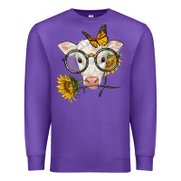 Purple charolais calf with sunflowers and butterfly Premium Sweatshirt - LillyAllenDesigns