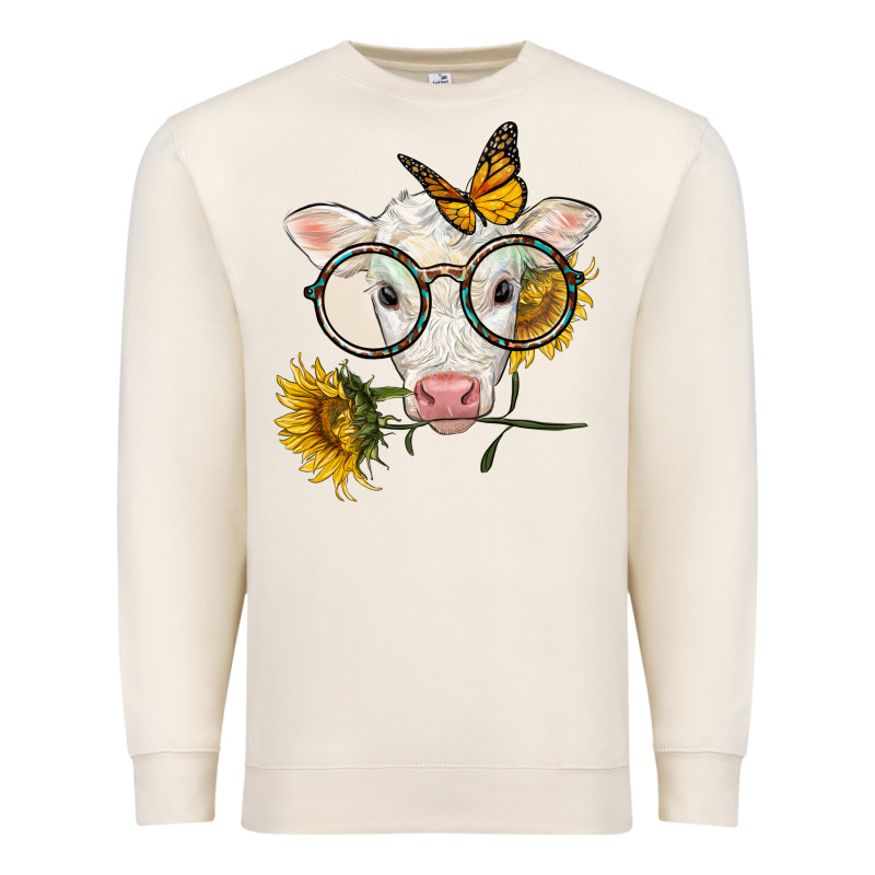 Charolais Calf With Sunflowers And Butterfly Premium Sweatshirt by LillyAllenDesigns | Teevron