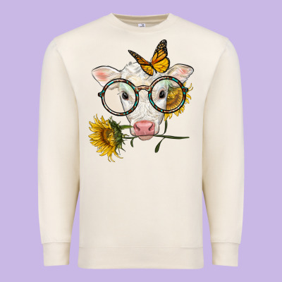 Charolais Calf With Sunflowers And Butterfly Premium Sweatshirt Designed By Lillyallendesigns