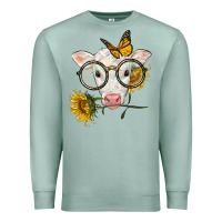Seafoam charolais calf with sunflowers and butterfly Premium Sweatshirt - LillyAllenDesigns