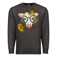Smoke charolais calf with sunflowers and butterfly Premium Sweatshirt - LillyAllenDesigns