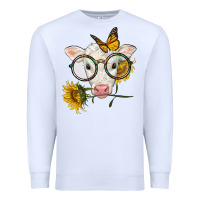 White charolais calf with sunflowers and butterfly Premium Sweatshirt - LillyAllenDesigns