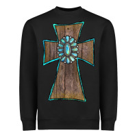 Black Wood Turquoise Gemstone Cross Heavyweight Sweatshirt - RanaPortraitStore