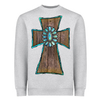Heather Grey Wood Turquoise Gemstone Cross Heavyweight Sweatshirt - RanaPortraitStore