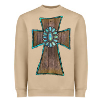 Mushroom Wood Turquoise Gemstone Cross Heavyweight Sweatshirt - RanaPortraitStore
