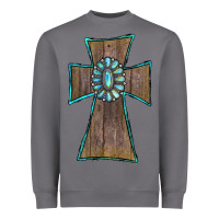 Storm Wood Turquoise Gemstone Cross Heavyweight Sweatshirt - RanaPortraitStore