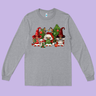 Christmas Gnomies Long Sleeve Tee Designed By Fadigitalartstudio