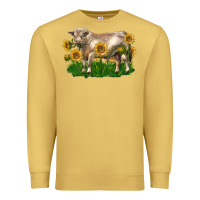 Antique Gold charolais bull with sunflowers Premium Sweatshirt - LillyAllenDesigns