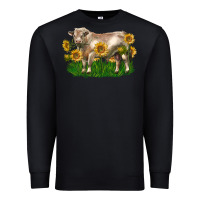 Black charolais bull with sunflowers Premium Sweatshirt - LillyAllenDesigns