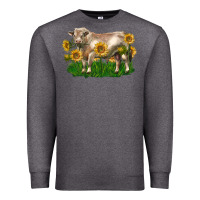 Charcoal Heather charolais bull with sunflowers Premium Sweatshirt - LillyAllenDesigns