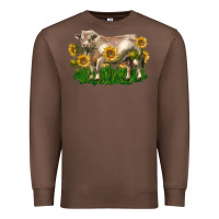 Chestnut charolais bull with sunflowers Premium Sweatshirt - LillyAllenDesigns