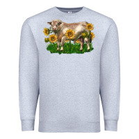 Heather Grey charolais bull with sunflowers Premium Sweatshirt - LillyAllenDesigns