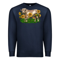 Navy charolais bull with sunflowers Premium Sweatshirt - LillyAllenDesigns