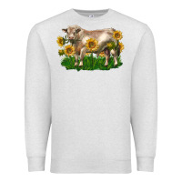Oatmeal Heather charolais bull with sunflowers Premium Sweatshirt - LillyAllenDesigns