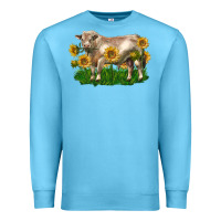 Ocean Blue charolais bull with sunflowers Premium Sweatshirt - LillyAllenDesigns