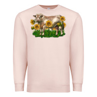 Pale Pink charolais bull with sunflowers Premium Sweatshirt - LillyAllenDesigns