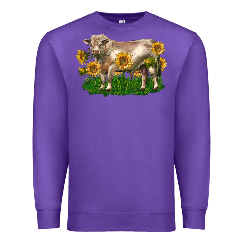 Charolais Bull With Sunflowers Premium Sweatshirt by LillyAllenDesigns | Teevron