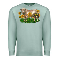 Seafoam charolais bull with sunflowers Premium Sweatshirt - LillyAllenDesigns