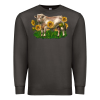 Smoke charolais bull with sunflowers Premium Sweatshirt - LillyAllenDesigns