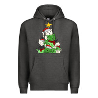 Charcoal Heather Christmas cat tree Premium Hoodie - MaliasSmallBusiness