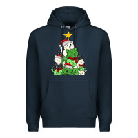 Navy Christmas cat tree Premium Hoodie - MaliasSmallBusiness