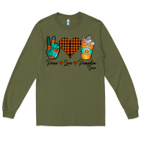 Army Green Peace Love Pumpkin Spice Long Sleeve Tee - CowhideDigitalArt