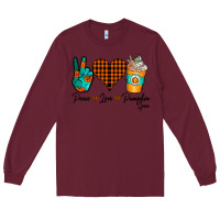 Burgundy Peace Love Pumpkin Spice Long Sleeve Tee - CowhideDigitalArt