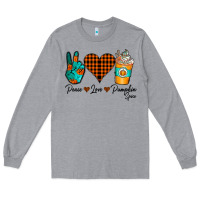 Heather Grey Peace Love Pumpkin Spice Long Sleeve Tee - CowhideDigitalArt