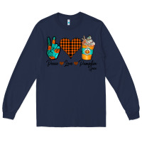 Navy Peace Love Pumpkin Spice Long Sleeve Tee - CowhideDigitalArt