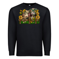 Black hereford bull and heifer with sunflowers Premium Sweatshirt - LillyAllenDesigns