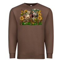 Chestnut hereford bull and heifer with sunflowers Premium Sweatshirt - LillyAllenDesigns