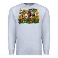 Heather Grey hereford bull and heifer with sunflowers Premium Sweatshirt - LillyAllenDesigns
